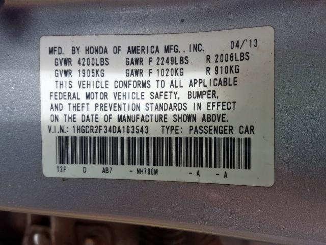 1HGCR2F34DA163543 - 2013 HONDA ACCORD LX  photo 10