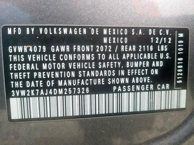 3VW2K7AJ4DM257326 - 2013 VOLKSWAGEN JETTA BASE  լուսանկար 10