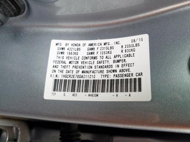 1HGCR2E76GA011210 - 2016 HONDA ACCORD EX  photo 10