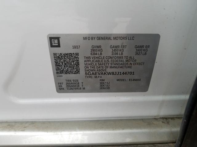 5GAEVAKW8JJ144701 - 2018 BUICK ENCLAVE ESSENCE  photo 10