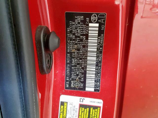 2T1BU4EE0DC981080 - 2013 TOYOTA COROLLA BASE  照片 10