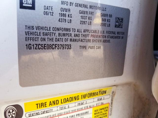 1G1ZC5E08CF379733 - 2012 CHEVROLET MALIBU 1LT  照片 10