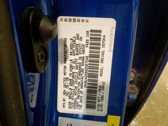 1NXBU40E89Z087048 - 2009 TOYOTA COROLLA BASE  照片 10