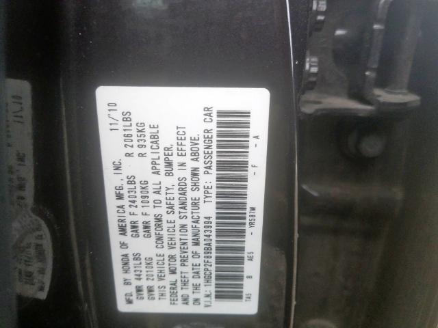 1HGCP2F89BA043994 - 2011 HONDA ACCORD EXL  photo 10