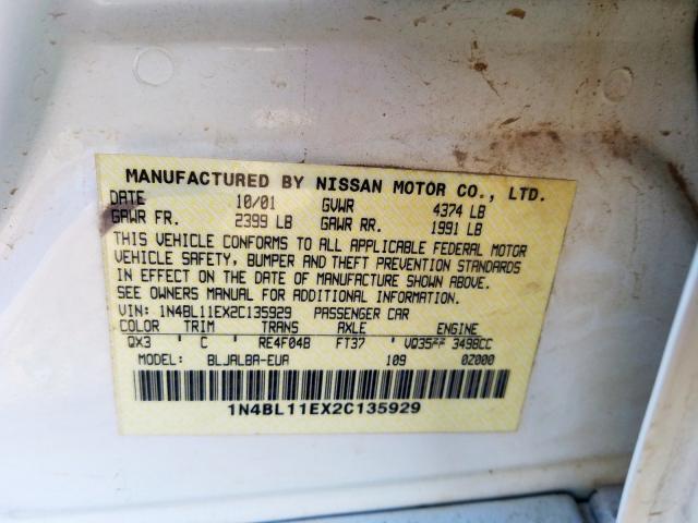 1N4BL11EX2C135929 - 2002 NISSAN ALTIMA SE  photo 10