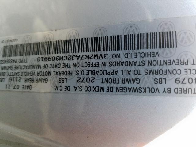 3VW2K7AJ2CM309910 - 2012 VOLKSWAGEN JETTA BASE  照片 10