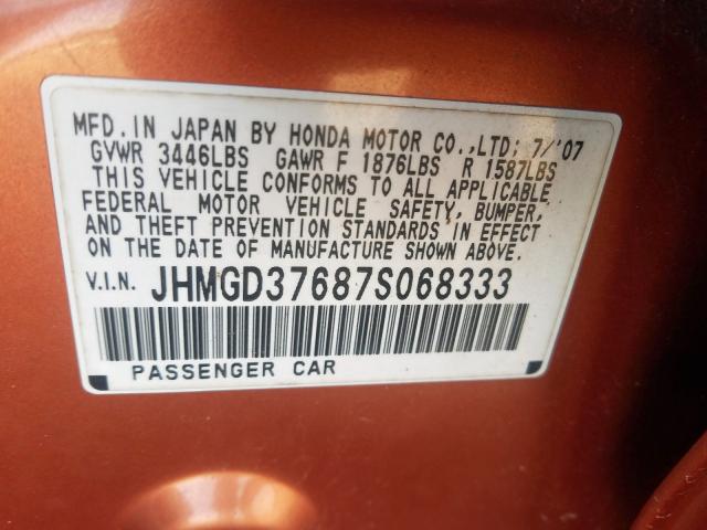 JHMGD37687S068333 - 2007 HONDA FIT S  照片 10