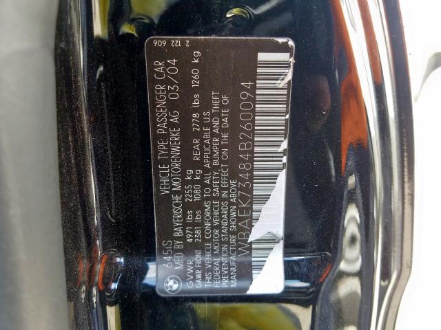 WBAEK73484B260094 - 2004 BMW 645 CI AUTOMATIC  foto 10