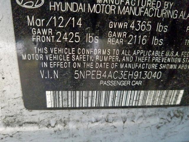 5NPEB4AC3EH913040 - 2014 HYUNDAI SONATA GLS  photo 10