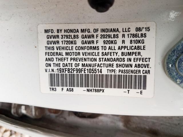 19XFB2F99FE105514 - 2015 HONDA CIVIC EXL  照片 10
