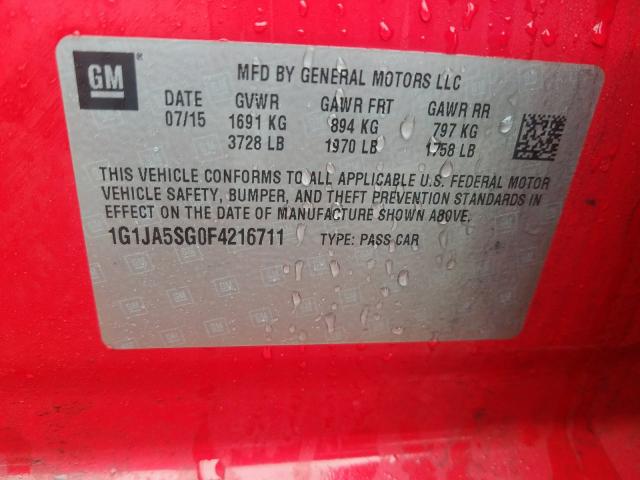 1G1JA5SG0F4216711 - 2015 CHEVROLET SONIC LS  photo 10