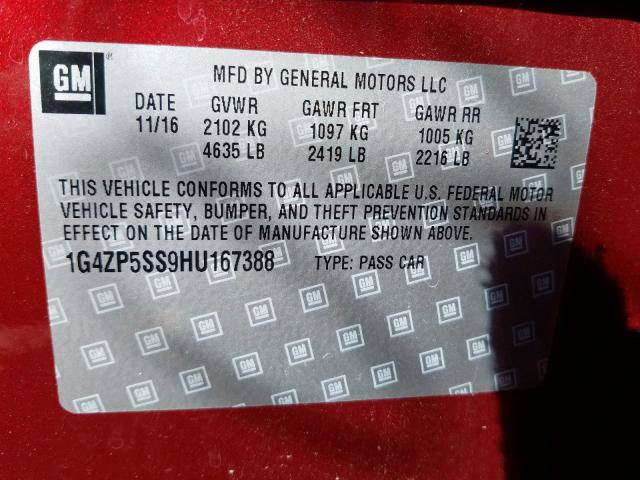 1G4ZP5SS9HU167388 - 2017 BUICK LACROSSE ESSENCE  ფოტო 10