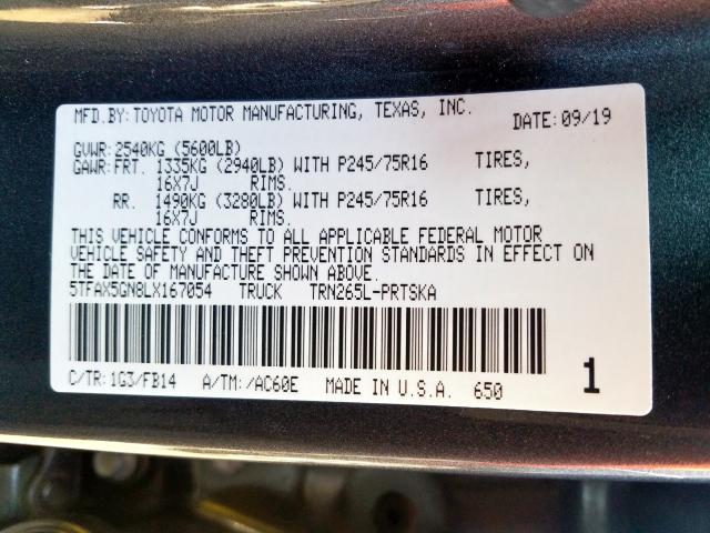 5TFAX5GN8LX167054 - 2020 TOYOTA TACOMA DOUBLE CAB  照片 10