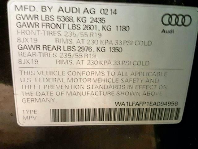 WA1LFAFP1EA094956 - 2014 AUDI Q5 PREMIUM PLUS  photo 10