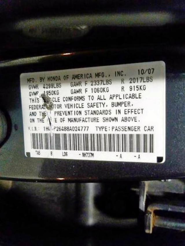 1HGCP26488A024777 - 2008 HONDA ACCORD LXP  photo 10