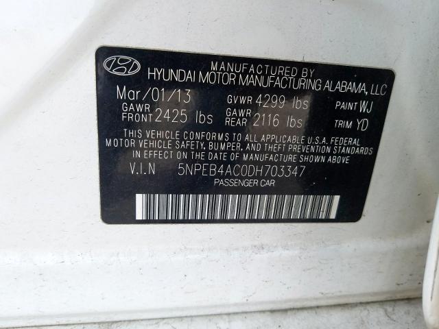 5NPEB4AC0DH703347 - 2013 HYUNDAI SONATA GLS  photo 10