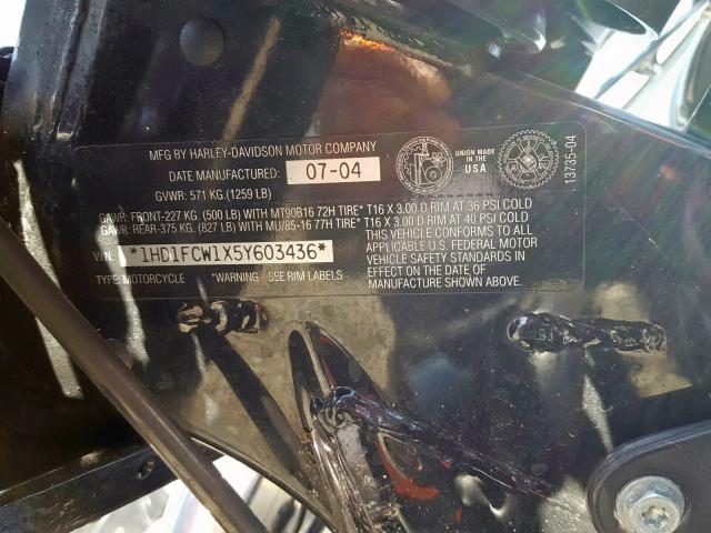 1HD1FCW1X5Y603436 - 2005 HARLEY-DAVIDSON FLHTCUI  photo 10