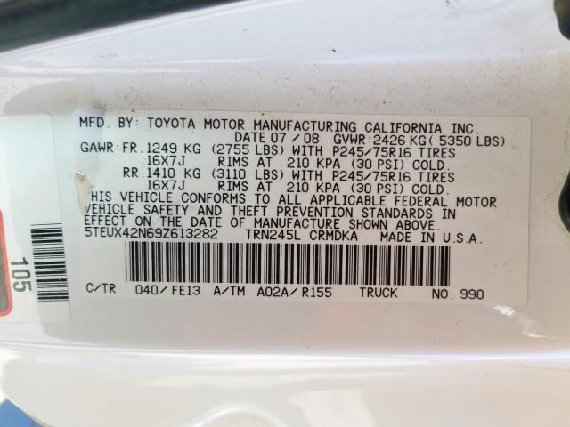 5TEUX42N69Z613282 - 2009 TOYOTA TACOMA ACCESS CAB  ფოტო 10