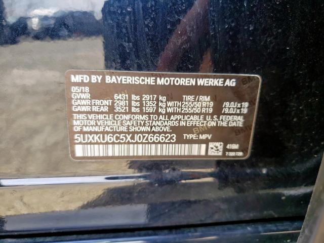 5UXKU6C5XJ0Z66623 - 2018 BMW X6 XDRIVE50I  ფოტო 10