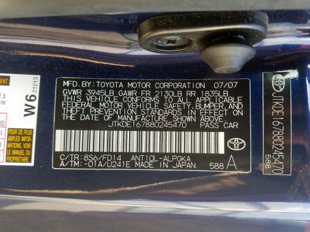 JTKDE167880245470 - 2008 TOYOTA SCION TC  照片 10