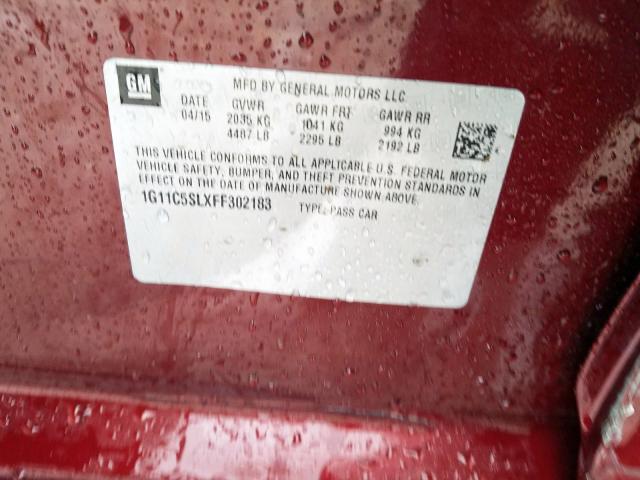 1G11C5SLXFF302183 - 2015 CHEVROLET MALIBU 1LT  照片 10