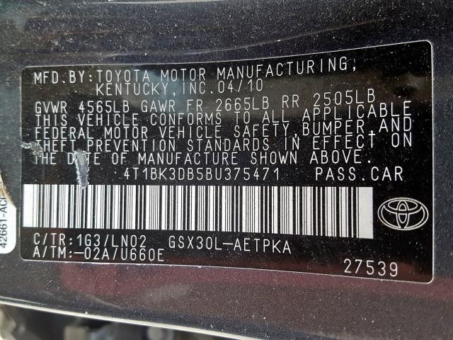 4T1BK3DB5BU375471 - 2011 TOYOTA AVALON BASE  照片 10