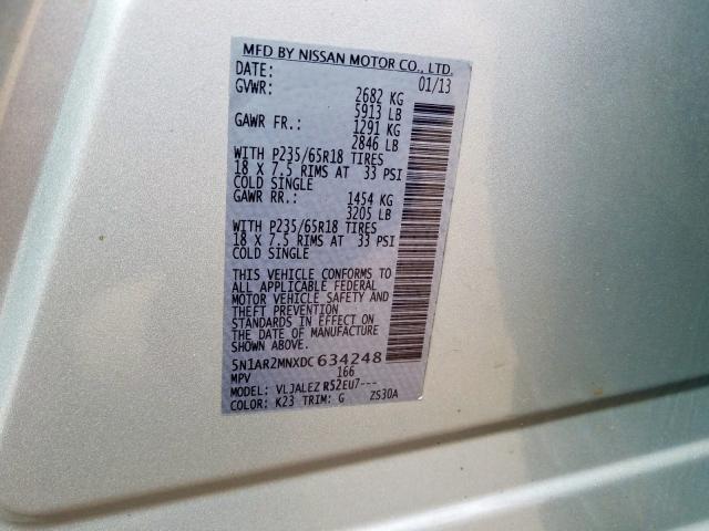 5N1AR2MNXDC634248 - 2013 NISSAN PATHFINDER S  ფოტო 10