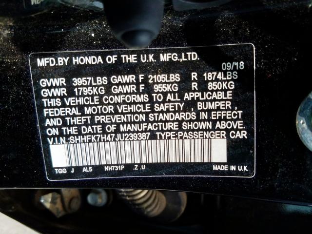 SHHFK7H47JU239387 - 2018 HONDA CIVIC SPORT  照片 10