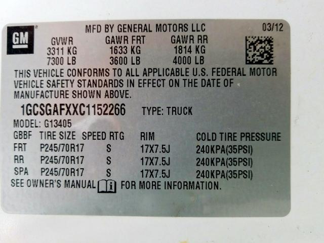 1GCSGAFXXC1152266 - 2012 CHEVROLET EXPRESS G1500  photo 10