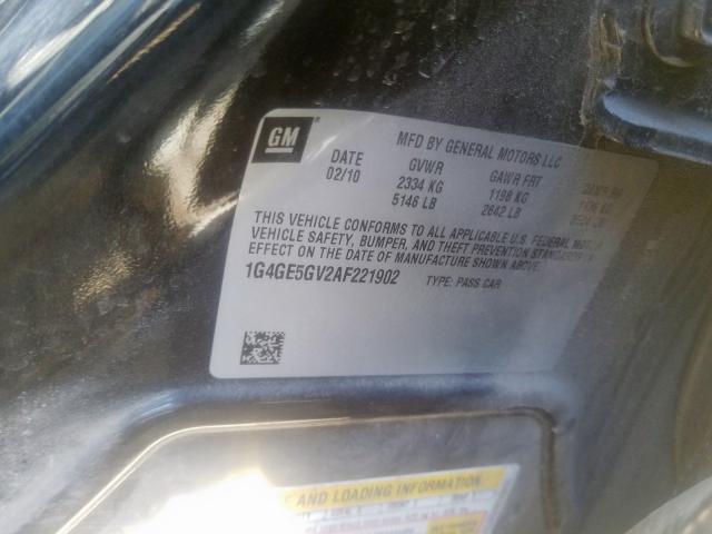 1G4GE5GV2AF221902 - 2010 BUICK LACROSSE CXS  photo 10