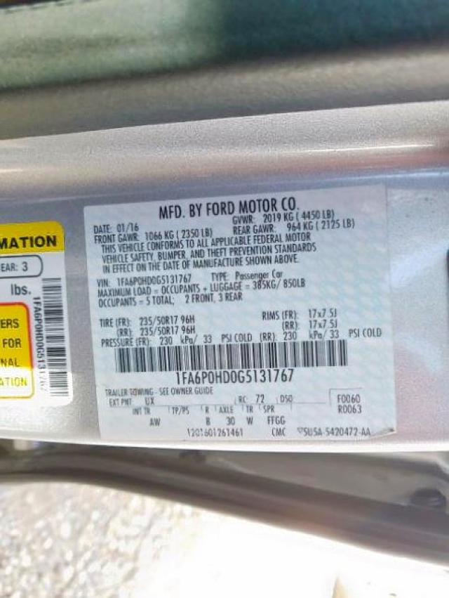 1FA6P0HD0G5131767 - 2016 FORD FUSION SE  photo 10