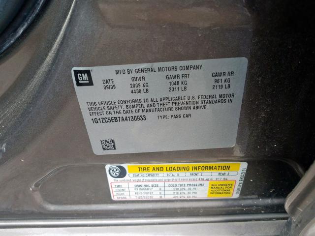 1G1ZC5EB7A4130933 - 2010 CHEVROLET MALIBU 1LT  照片 10