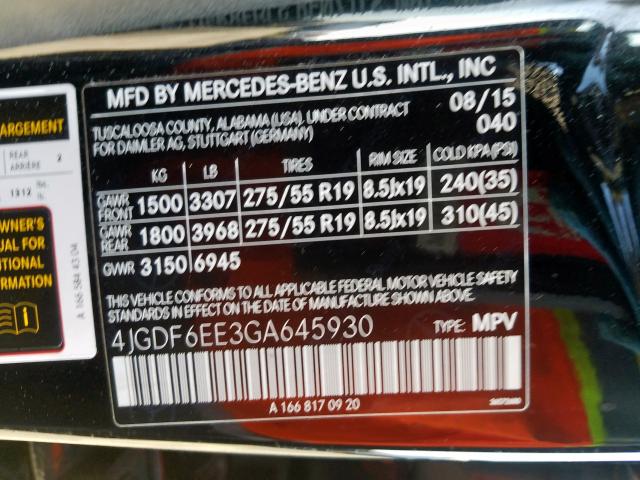 4JGDF6EE3GA645930 - 2016 MERCEDES-BENZ GL 450 4MATIC  photo 10