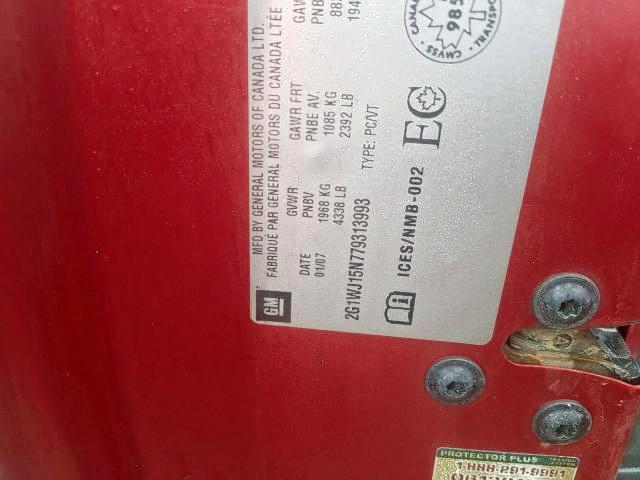 2G1WJ15N779313993 - 2007 CHEVROLET MONTE CARLO LS  照片 9