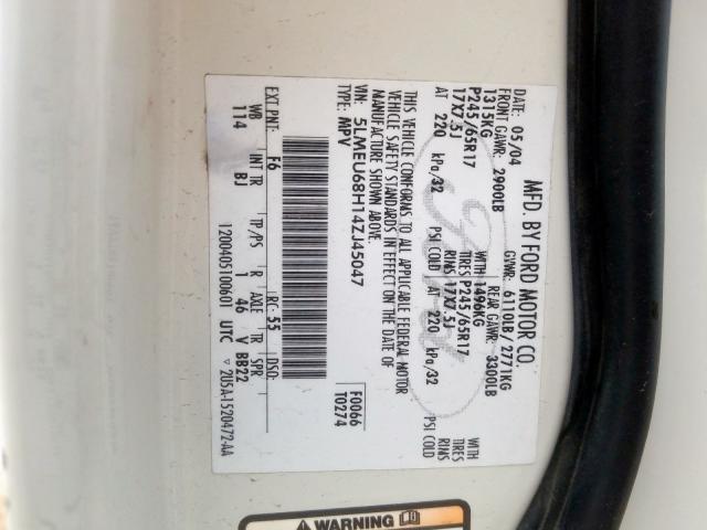 5LMEU68H14ZJ45047 - 2004 LINCOLN AVIATOR  foto 10