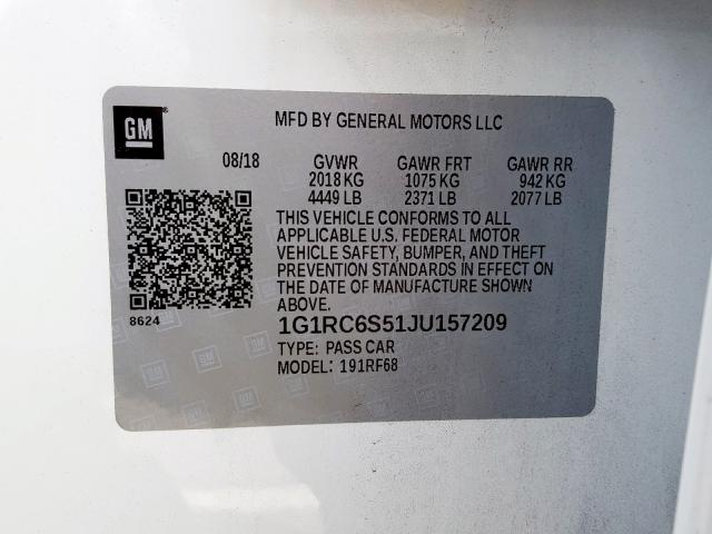 1G1RC6S51JU157209 - 2018 CHEVROLET VOLT LT  photo 10