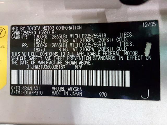 JTJHW31U060038189 - 2006 LEXUS RX 400  photo 10