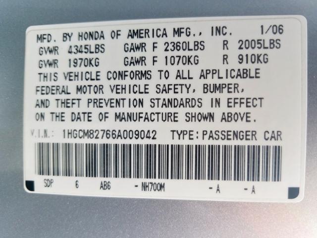 1HGCM82766A009042 - 2006 HONDA ACCORD EX  photo 10