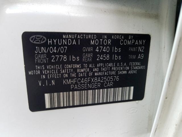 KMHFC46FX8A250576 - 2008 HYUNDAI AZERA SE  photo 10