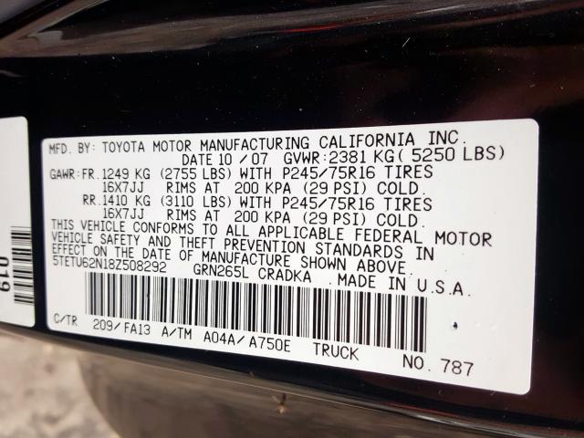 5TETU62N18Z508292 - 2008 TOYOTA TACOMA PRERUNNER ACCESS CAB  photo 10