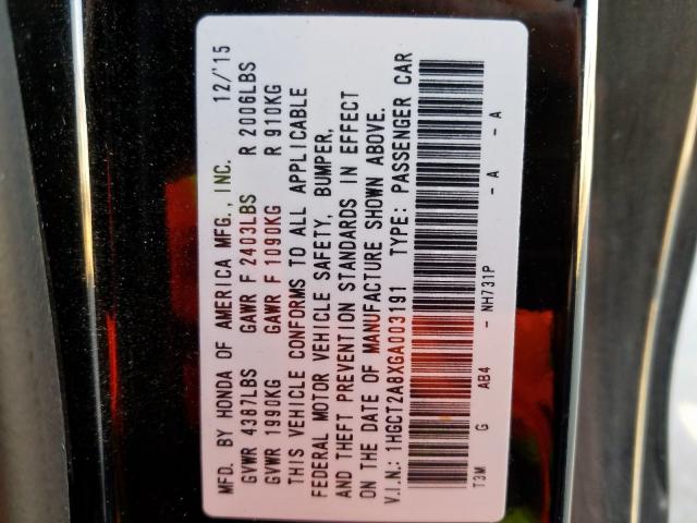 1HGCT2A8XGA003191 - 2016 HONDA ACCORD EXL  foto 10