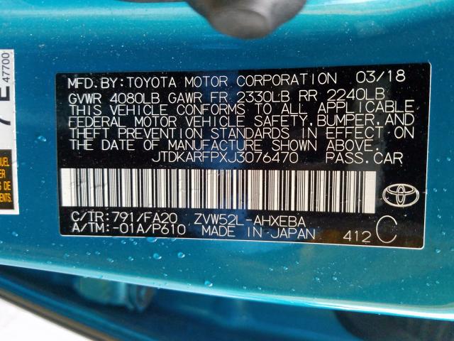 JTDKARFPXJ3076470 - 2018 TOYOTA PRIUS PRIME  photo 10