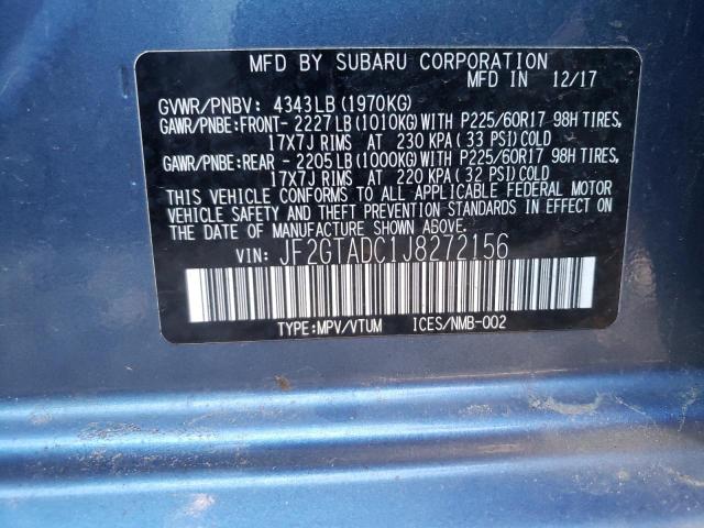 JF2GTADC1J8272156 - 2018 SUBARU CROSSTREK PREMIUM 蓝色 照片 10
