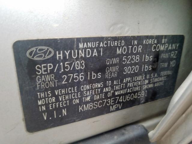 KM8SC73E74U604591 - 2004 HYUNDAI SANTA FE GLS  photo 10