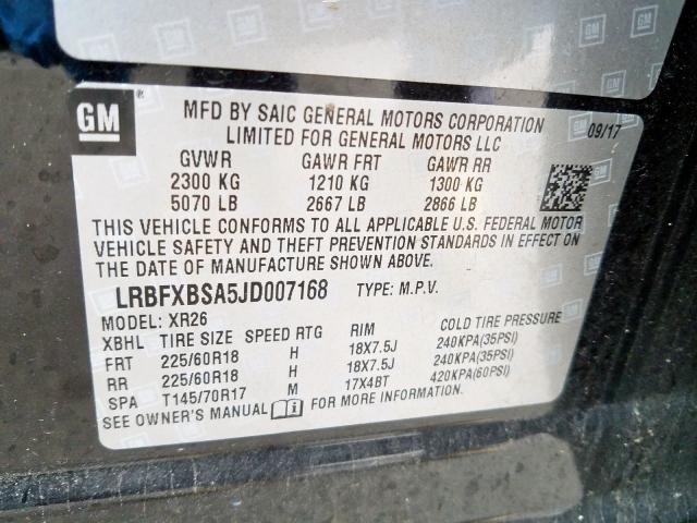 LRBFXBSA5JD007168 - 2018 BUICK ENVISION PREFERRED  foto 10