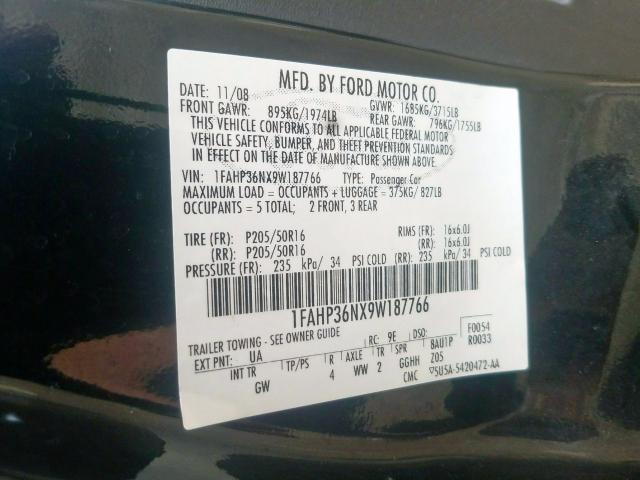 1FAHP36NX9W187766 - 2009 FORD FOCUS SES  photo 10