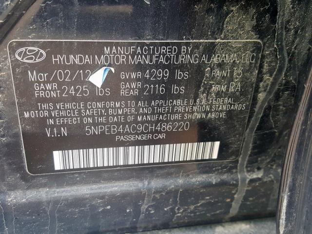 5NPEB4AC9CH486220 - 2012 HYUNDAI SONATA GLS  photo 10