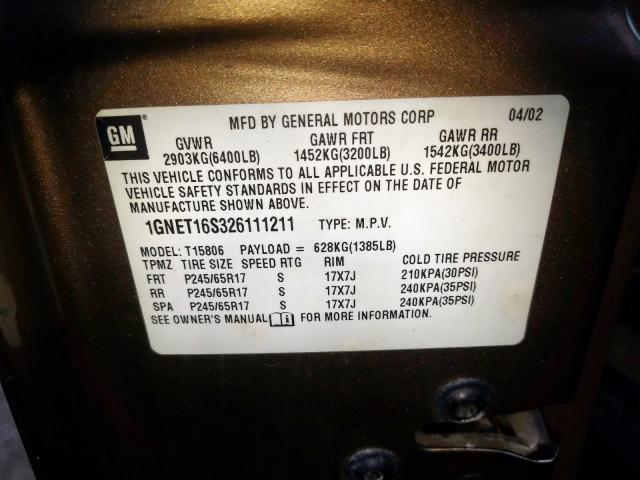 1GNET16S326111211 - 2002 CHEVROLET TRAILBLAZER EXT  photo 10