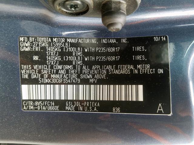 5TDKK3DC6FS547479 - 2015 TOYOTA SIENNA LE  photo 10