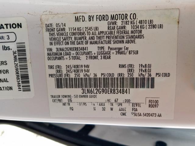 3LN6L2G90ER834841 - 2014 LINCOLN MKZ  foto 10